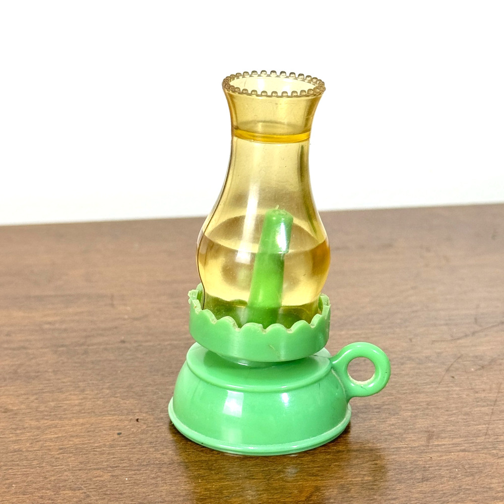 Vintage Miniature Plastic Hurricane Lamp 3 inch Lantern Green MCM Mini